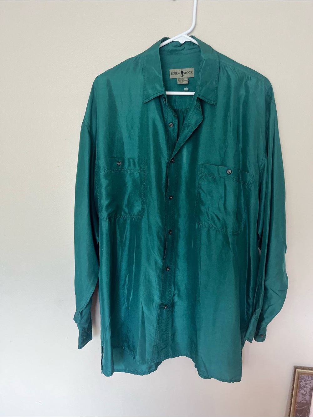 Robert Stock vintage Teal ,100% Silk Button-Front Shirt